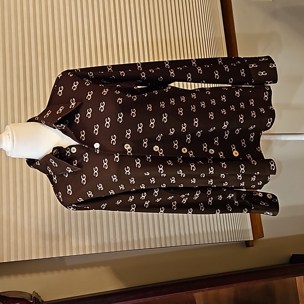 VINTAGE 70'S GIVENCHY DISCO MONOGRAM BLOUSE BROWN SIZE LARGE